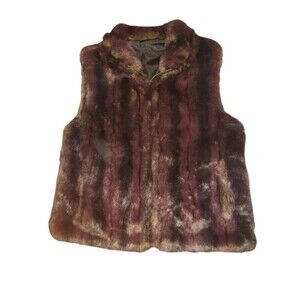 Womens Coaco New York Burgundy, Black Faux Fur Reversible Vest S